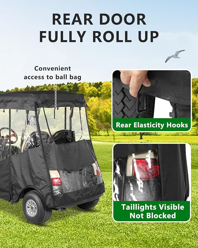 Golf Cart Enclosure 2 Passenger for Club Car Precedent,600D Clear Rain Cover Driving Enclosure 2 Seater,Full Roll Up 3 Sided Transparent Windows&Door with Heavy Duty Zipper,Side Mirrors Openings