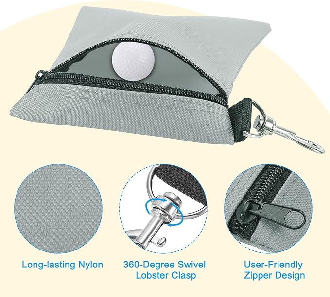 PATIKIL Golf Tee Pouch, Zipper Golf Ball Bag with Metal Lobster Claw Clip for Men Women Valuables Holder
