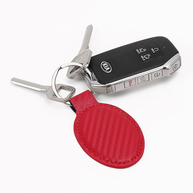 LaserGram Oval Keychain, Palm Trees, Personalized Engraving Included (Carbon Fiber Red)