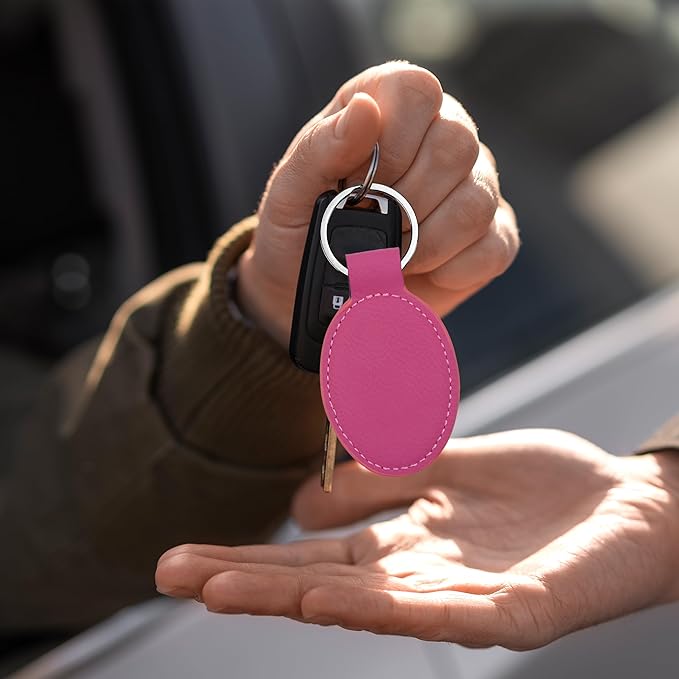 LaserGram Oval Keychain, Golf Ball, Personalized Engraving Included (Hot Pink)