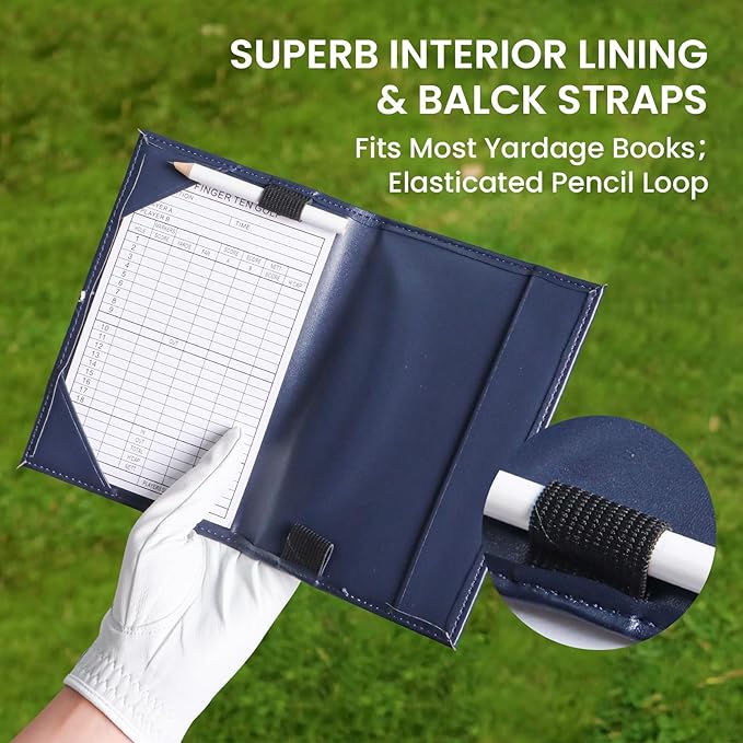 FINGER TEN Golf Scorecard Holder Leather Yardage Books Cover Lucky Clover with 2 Free Pencil Value Pack Deluxe Pocket Score Card Covers Gift for Men Women Golfer