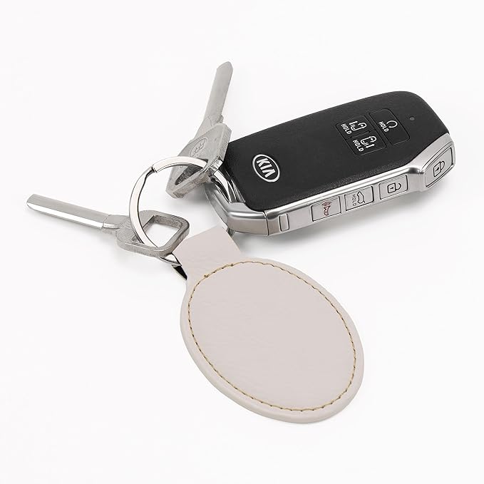 LaserGram Oval Keychain, Palm Trees, Personalized Engraving Included (White with Gold)