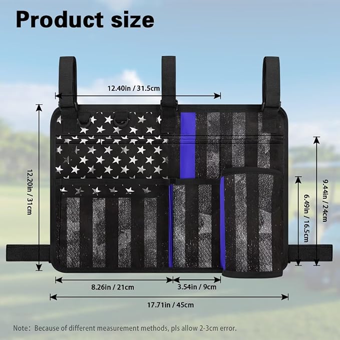 American Flag Golf Cart Bag, Golf Cart Rear Seat Organizer with Open Pockets for Golf Balls & Bottles