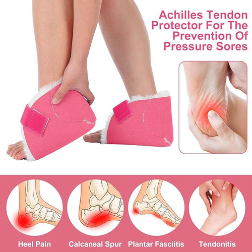 2 Pcs Heel Protectors for Pressure Sores Sheepskin Heel Pads Soft Foot Cushions Pad Protectors Adjustable Foot Pillows with Securing Strap for Bed Sore Ankle Ulcers (Pink)