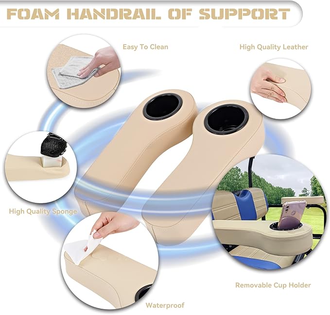 XUANYUDG0769 Golf Cart Armrest with Cup Holder for EZGO TXT Club Car DS Precedent and Yamaha Rear Seat Kit, Upgrade Support Frame/No Need Drilling Arm Rest
