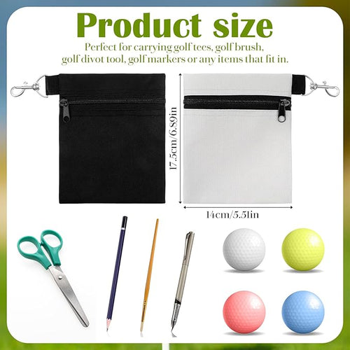 2 Pcs Golf Tee Pouch, 5.51 X 6.89 Inch Professional Zipper Golf Tee/Ball, Zipper Golfs Accessory Bag with Clip, Golfs Tee Bags Pouch Bags with Metal Lobster Claw Clip for Men Women