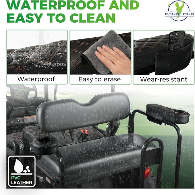 Panglong Golf Cart Armrest with Cup Holder and Phone Storage Pouch-Black or Brown, Fit Club Car EZGO Yamaha Rear Seat 1-Inch Square Tube