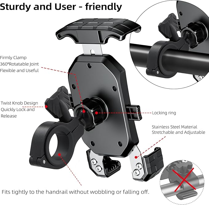 Roykaw Golf Push Cart Phone Holder Mount Compatible with Caddytek,Clicgear,Sun Mountain,Rovic, Caddy, Bag Boy,Golf Push Cart Accessories for Cell Phones,Full Silicone Protection/ 360°Rotatable