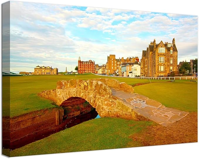 St Andrews Golf Course Wall Art for Living Room Bedroom Home Decorations Golf Course Swilcan Bridge St Andrews Picture Poster Framed Artwork Canvas Prints Ready to Hang(28''H x 44''W)