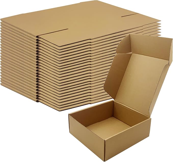 8x8x3 Inches Shipping Boxes Set of 25，Brown Cardboard Boxes Recyclable Corrugated Mailers for Small Business, E-commerce, Gift Packaging Storage Boxes Products Box Self-Locking Folding Boxes
