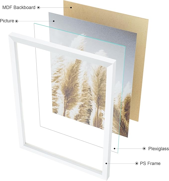ArtbyHannah Gallery Wall Frame Set, 8 Pack Picture Frames Collage Wall Decor with Neutral Pampas Grass Art for Living Room, Assorted Size Including 11"x14", 8"x10", 5"x7"(White Frame)