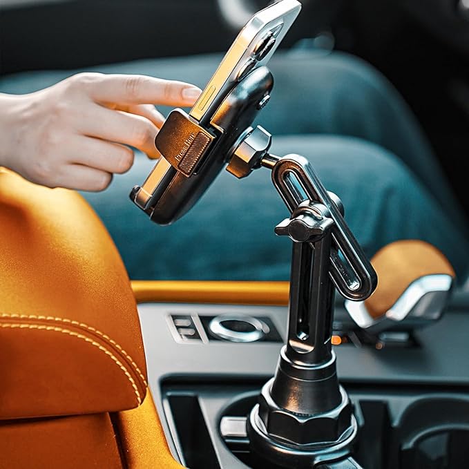 LISEN Upgraded Version Cup Holder Phone Holder 360° Adjustable Long Neck Car Phone Mount Golf Cart Phone Holder, Truck Jeep Accessories for iPhone 17 Air Pro Samsung Google and All 4-7'' Phone,Black