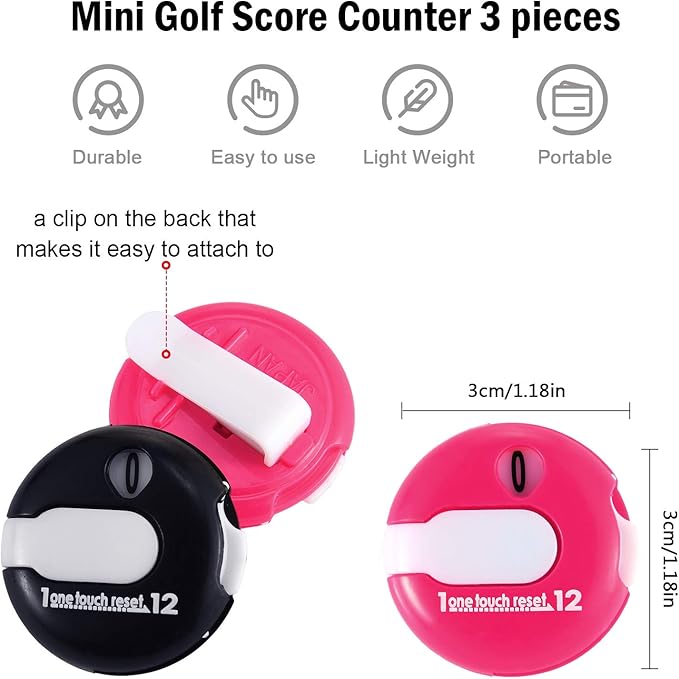 Frienda Golf Score Counter Mini Golf Stroke Counter with One Touch Reset and Simple Attachment to Scorekeeper Glove in
