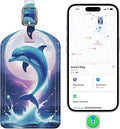 Luggage Tags Built-in Anti-Loss Tracker, Luxury Leather Luggage Tags for Suitcase, Travel Bags, Backpacks, Travel Organizer for Lost Baggage Prevention (Moon Dolphin)
