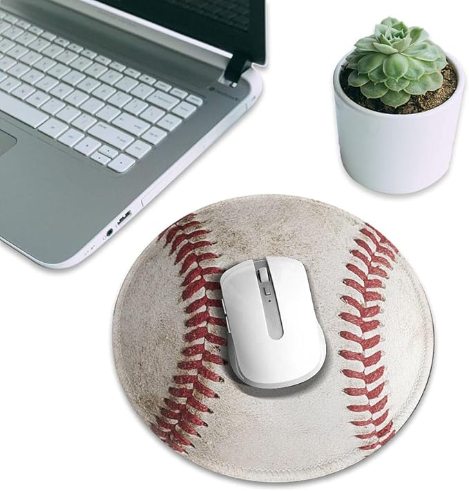 Novelty Dirty Baseball Ball Round Mouse Pad, Small Gaming Mousepad with Stitched Edge, Non-Slip Rubber Base Mouse Mat Office Desk Accessories for Laptop Computer Decor 7.9 X 7.9 Inch