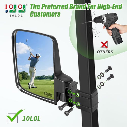 10L0L Golf Cart Mirror No Drilling Side Mirrors with Blind Spot Mirrors Universal for Yamaha, Club Car, EZGO, Folding Side Rear View Mirrors Adjustable 180 Degree HD Glass