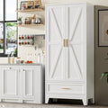 71"Tall Metal Storage Cabinet with Drawer and 4 Adjustable Shelves,Farmhouse Kitchen Pantry Storage Cabinet with Doors, Freestanding White Locker Cabinets for Office,Dining Room,Bathroom(White)