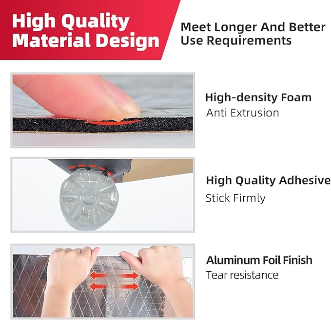 Sound Deadening Mat 1inch(25 mm) 6.54sqft - Aluminum Foil Foam Car Sound Deadening Material - Self-Adhesive Hood Insulation Heat Shield Auto Sound Dampening