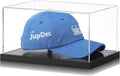 JupDec Hat Display Case, Clear Acrylic Baseball Cap Display Box Stand, UV Protection Signed Hat Transparent Showcase with Solid Wood Base Risers & Hat Shaper, Ideal Gift for Caps Collector, Black