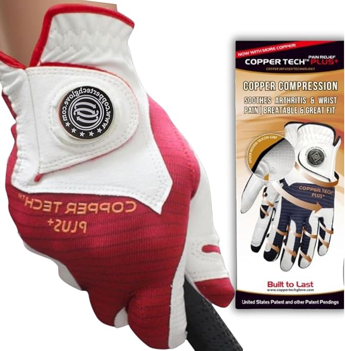 Women's 1-Pack Right and Left Handed Golfers Golf Glove – Advanced Compression for Muscle Support, Joint Relief Gloves – White/Red