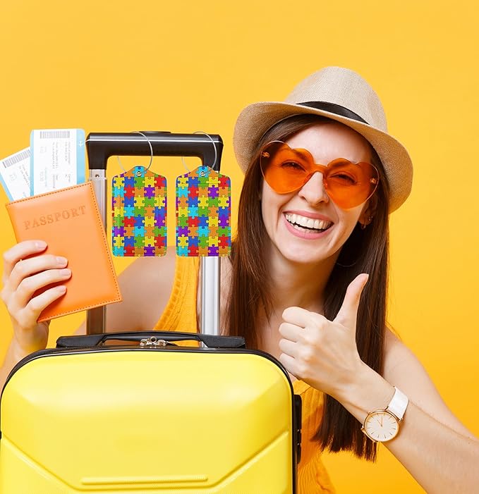 Puzzles 2 Pcs Luggage Tags for Suitcase Privacy Cover Id Label with Stainless Steel Loop and Address Card Travel Bags Autism Awareness