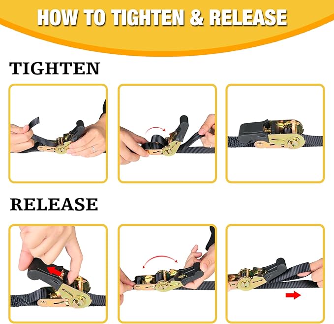 Endless Ratchet Tie Down Straps 2 Pack 1 Inch x 8 Ft Heavy Duty Ratcheting Securing Strap Cargo Ropes for Motorcycles, Trailer, Kayak