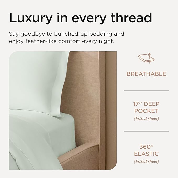 Threadmill California King Sheet Sets | 800 Thread Count Cal King Bed Sheets Set with 16” Deep Pocket | Sateen Weave, Better Than Egyptian Cotton, 4-Piece Bedding Set with Cooling Effect | Seaglass