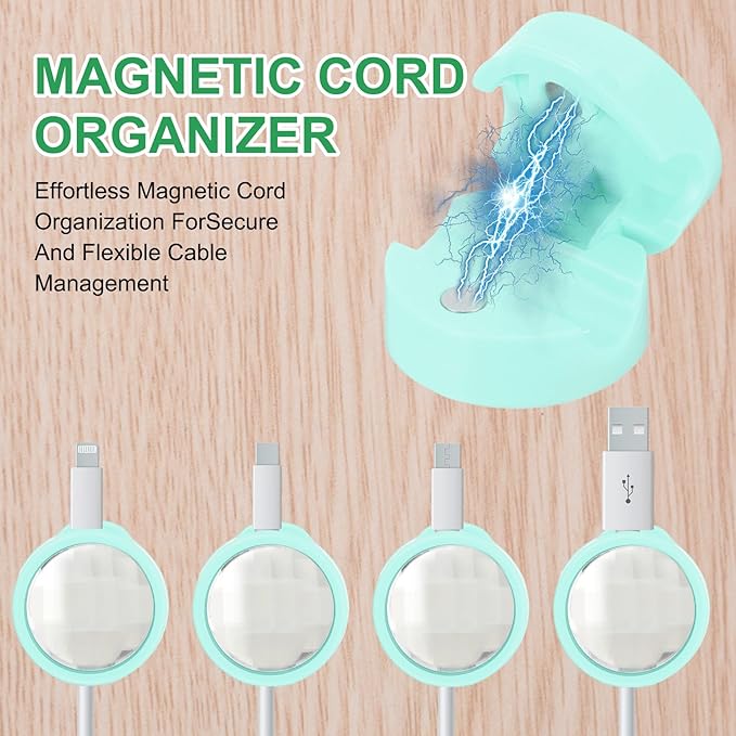 PATIKIL Cable Organizer Holder, 6 Pcs Magnetic Spring Desk Cable Management Clips Adhesive Cord Holder Keepers for Office Desktop Wall Car, Blue