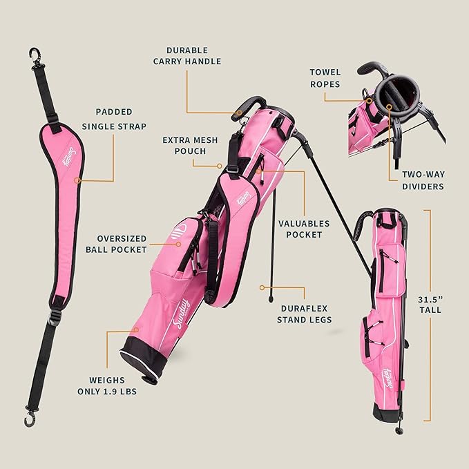 The Original Lightweight Sunday Golf Bag with Stand – Easy to Carry, Durable Pitch & Putt Bag for Driving Range, Par 3 & Executive Courses