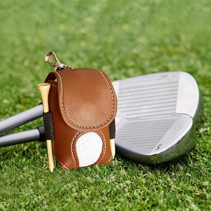 Leather Golf Ball Holder - Golf Ball Storage Pocket, Tee Bag with Sturdy Leather, Convenient and Tee Carry Pouch, Accessories Organizer for Course or Practice, Portable Pocket