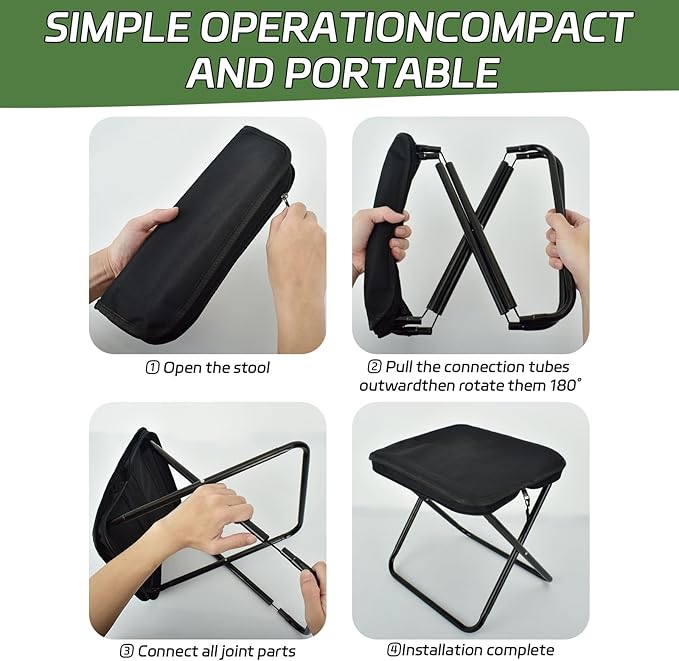 Collapsible Stool 2 Pack, Portable Chair, Lightweight Portable Stool for Adults, Portable Chairs for Adults, Holds Up to 220LBS, Ideal for Camping, Hiking, Outdoors, and Events