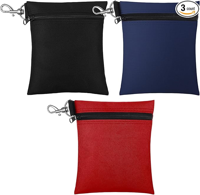 Shappy 3 Pcs Golf Tee Bag 6.7 x 5.5 Inch Golf Ball Bag Pouch Utility Tee Holder with Zipper Metal Lobster Claw Clip Valuables Gift Accessory Pouch for Men Women