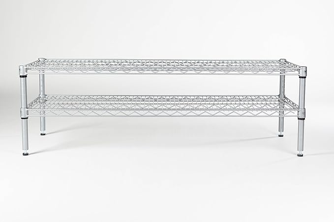 Omega Shelving Storage | 2 Tier Starter Shelving Unit 24" Deep x 48" Wide x 36" High - 800 lb Weight Capacity per Shelf, Adjustable Wire Shelving, Tool-Free Assembly |Grey Shelving