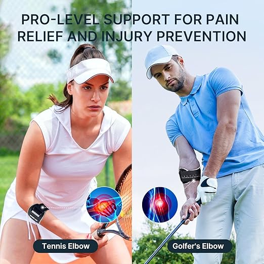 Fit Geno Elbow Brace for Tennis & Golfer's Elbow: Adjustable Elbow Strap for Tendonitis Pain Relief with Compression Pad - Support for Sports Men and Women - Forearm 10''-15.5'', 1 Pack