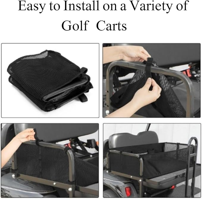 bangminda Universal Golf Cart Organizer, Mesh Storage Net with Adjustable Straps, No-Drill Installation, Foldable Cargo Basket Storage Grocery Shopping Bag for Club Car