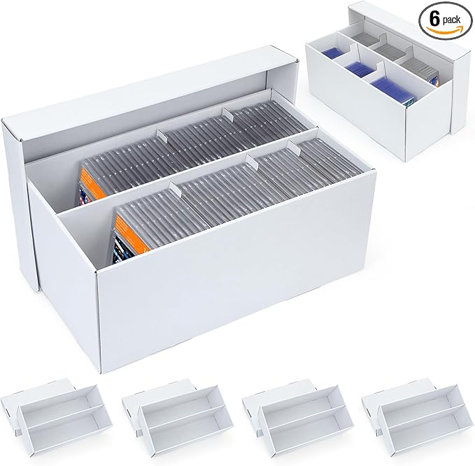 6 Pack Trading Card Storage Box - 2 Rows Graded Card Case holds 88 PSA Slab Cards, Cardboard Holder Organizer Boxes with Dividers for Sport Cards