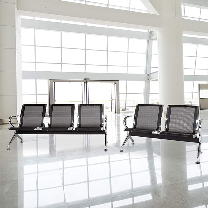 Waiting Room Chair Bench - 5-Seat Waiting Room Bench with Arms Airport Reception Bench Guest Reception Chairs Lobby Bench Waiting Area for Airport Market Bank Hospital School, Black