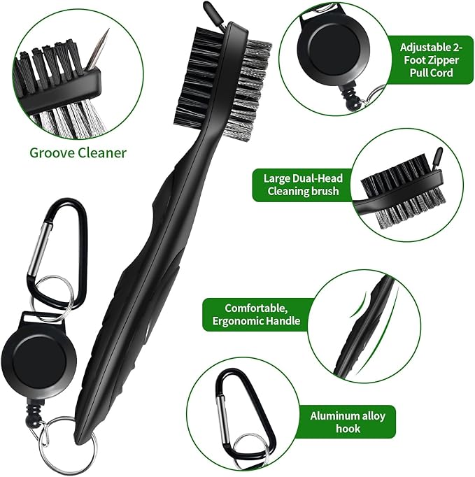 Golf Club Cleaning kit, 3-in-1 Easy to Use Golf Club Cleaner Includes 250ml Golf Club Polish, Golf Club Brush and Groove Cleaner 2 ft Retractable Zipline Carabiner, Microfiber Cloth