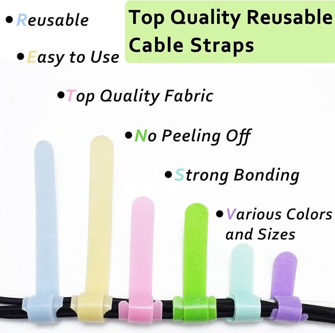 80pcs Cable Ties Reusable Macaron-inspired Color Wire Ties Cable Management Cord Ties Reusable for Electronics Hook and Loop Cable Ties for Computer 4 6 8 Inch with 6 Vibrant Colors