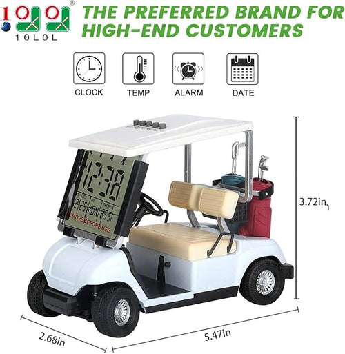 10L0L Mini Golf Cart Alarm Clock LCD Display Calendar Golf Gifts for Men Fans Golfers Superior Race Souvenir Novelty(White)