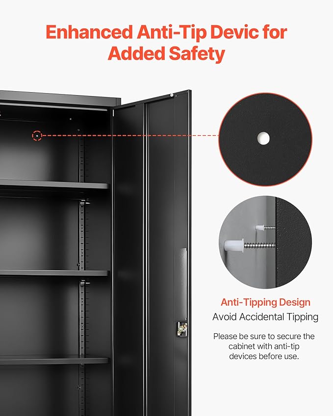 VEVOR Metal Storage Cabinet, Steel Garage Cabinet with Lockable Magnetic Doors and Adjustable Shelves, 2 Keys, 5-Tiers Tall Tool Cabinet Locker for Home, Office, Pantry, Warehouse, Laundry, Black