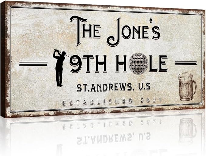 TAILORED CANVASES Golf Art Decor - Personalized Vintage Golf Wall Art Sign for Man Cave, Bedroom, Basement, Home Bar and Custom Gift for Husband, Dad, Wedding & Anniversary - 19th Hole Sign, 48"x24"