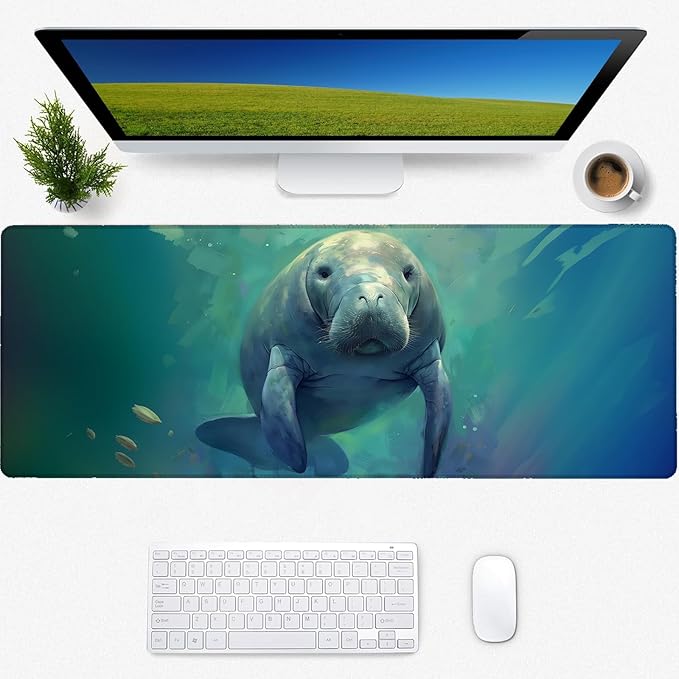 Manatee Gaming Mouse Pad, Desk Mat, Non-Slip Rubber Base Cool Aesthetic MousePads for Computer Laptop Keyboard Office School Home Desktop Accessories Decor 31.5" x 11.8"
