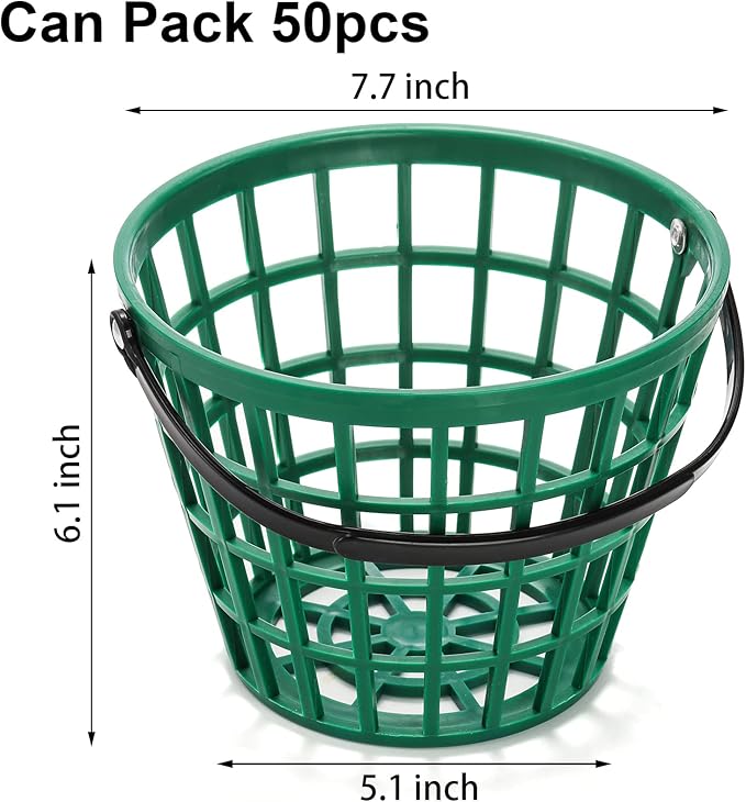 Bekith 2 Pack Plastic Golf Ball Basket, Golfball Container Ball Bucket with Handle, Holds 40-50 Balls, Green