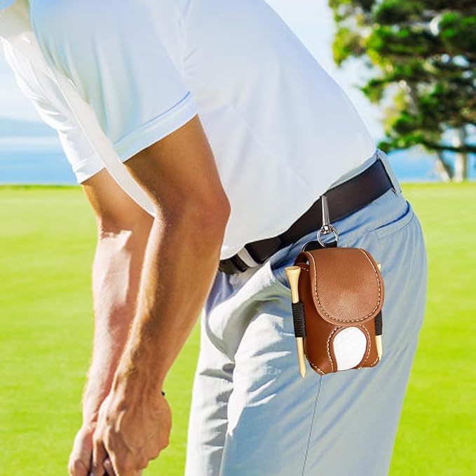 Leather Golf Ball Holder - Golf Ball Storage Pocket, Tee Bag with Sturdy Leather, Convenient and Tee Carry Pouch, Accessories Organizer for Course or Practice, Portable Pocket