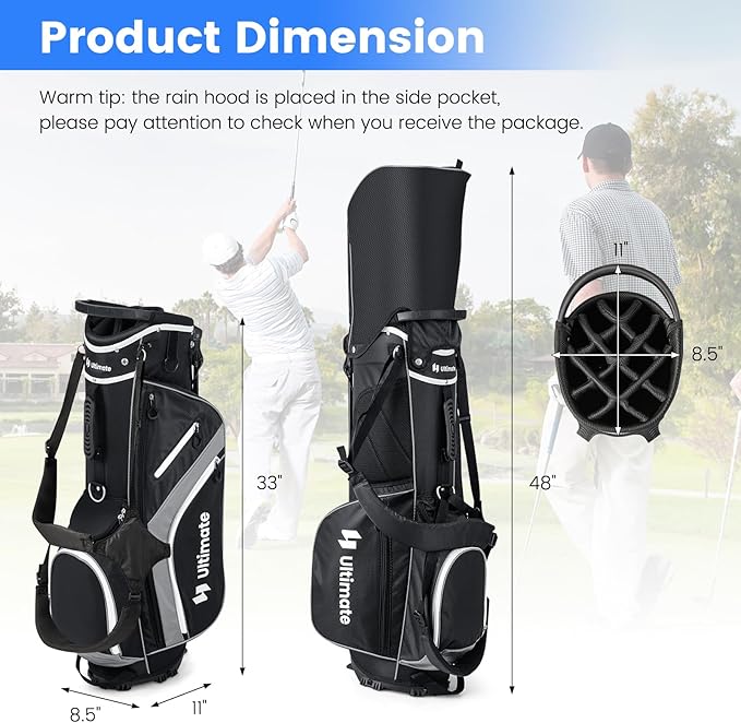 Tangkula Golf Stand Bag with 14 Way Top Dividers, Lightweight 6 Pockets Golf Club Bag with Cooler Bag, Adjustable Dual Strap & Rain Hood, Golf Carry Bag for Men & Women