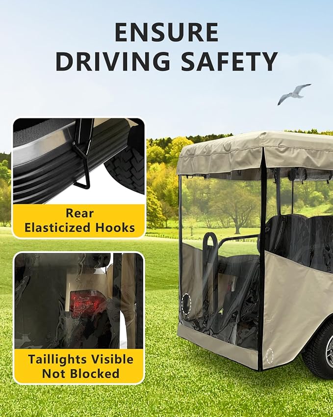 Golf Cart Enclosure 4 Passenger Extended Roof 88 inch for Club Car Tempo Precedent Onward,600D Clear Rain Cover Driving Enclosures,Full Roll Up 4 Sided Transparent Windows&Door Side Mirrors Openings