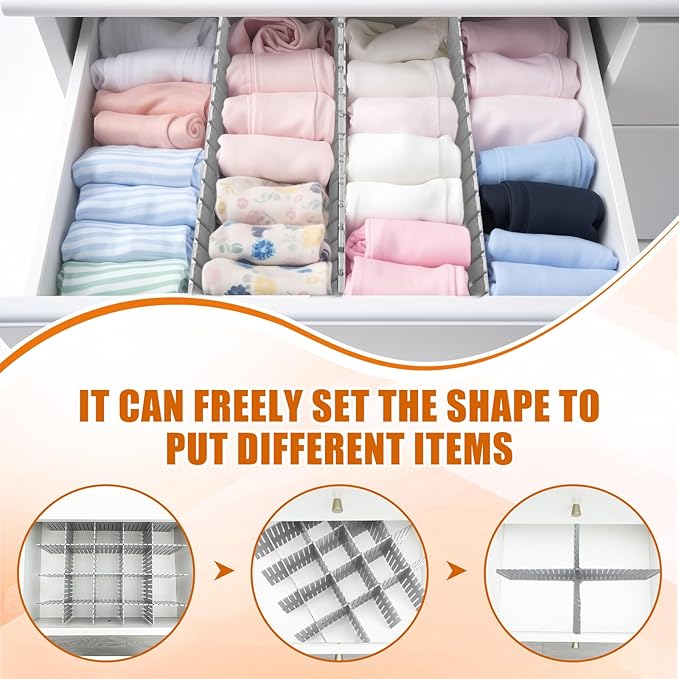 Blosssound 15pcs 5.12x 15 Tall Drawer Divider Adjustable Drawer Organizer DIY Ultra Deep Storage Organizer Separator with Fixed Buckle for Underwear Socks Dormitory Office Kitchen Bedroom(Grey)