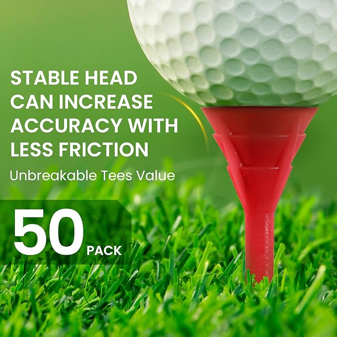 FINGER TEN Unbreakable Golf Tees Plastic 3 1/4 inch Value 50/100 Pack, Low Friction & Low Ball Spin Long Tees to Improve Distance & Accuracy, Durable Tees with Assorted Colors to Practice