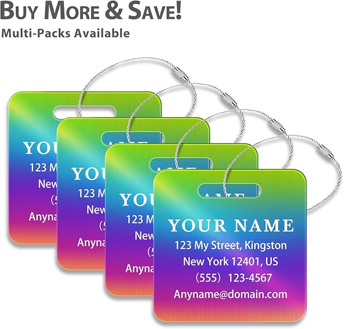 Personalized Luggage Tags for Suitcases (2/4/6/8 Pack) - Custom Engraved Metal Travel Tag, Customizable Pattern/Name/Text for Bags Backpacks Suitcases